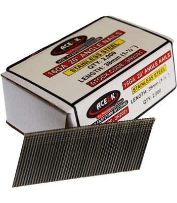 Ace & K 16 Gauge 20 Degree Angled Stainless Steel Finish Nails 32mm to 63mm - 2000