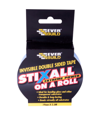 Everbuild Stixall Invisible Double Sided Tape on a Roll - 19mm x2.5m - box of 20