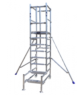 Lewis Trade Heavy Duty Aluminium Podium Steps 2 Metre Platform Height inc Stabilisers with Self-Closing Doors - Adjustable Heights