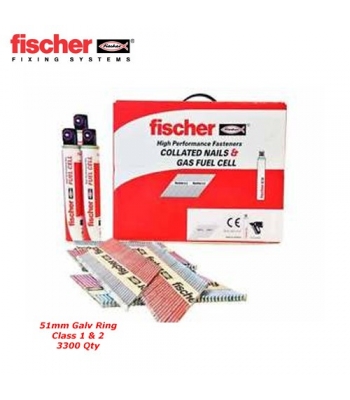 Fischer 534703 1st Fix Nail Pack 2.8 x 51mm Ring Nails Galv Class 1 & 2 (3300nails, 3 fuel)