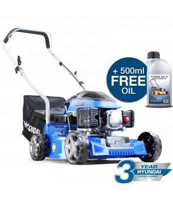 Hyundai HYM400P-4 79cc / 400mm Push Rotary Petrol Lawn Mower (inc free SAE30 Lawnmower Oil)