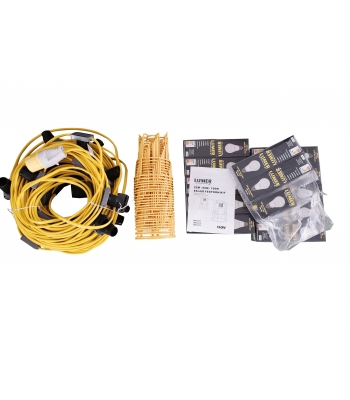 LUMER 50m LED Festoon Kit 110v c/w 25 x 10w ES LED Bulbs + Guards – Code LM05278