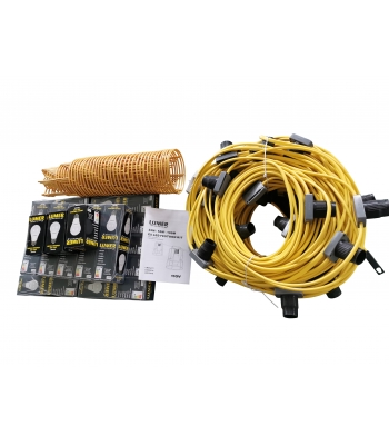 LUMER LED 100m Festoon Kit 110v c/w 33 x 10w LED ES Bulbs + Guards – Code LM05279 (New Brighter Version)