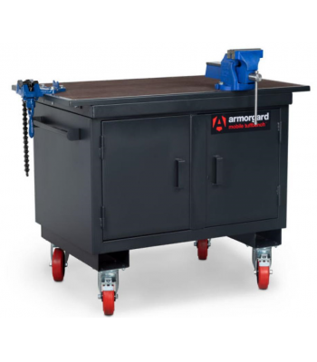 Armorgard Mobile TuffBench Fitted with Wooden Top, Chain Vice and Engineers Vice - Code MBH12-VF