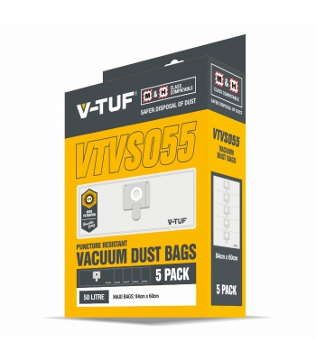 V-TUF DUST BAGS to suit MAXI H CLASS DUST EXTRACTORS (Pack of 5) - Code VTVS055