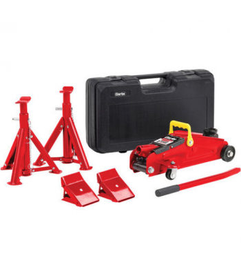 Clarke CGLK1 5-Piece 2 Tonne Trolley Jack, Chock And Axle Stand Set