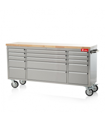 Crytec 72 inch  Stainless Steel 15 Drawer Tool Cabinet